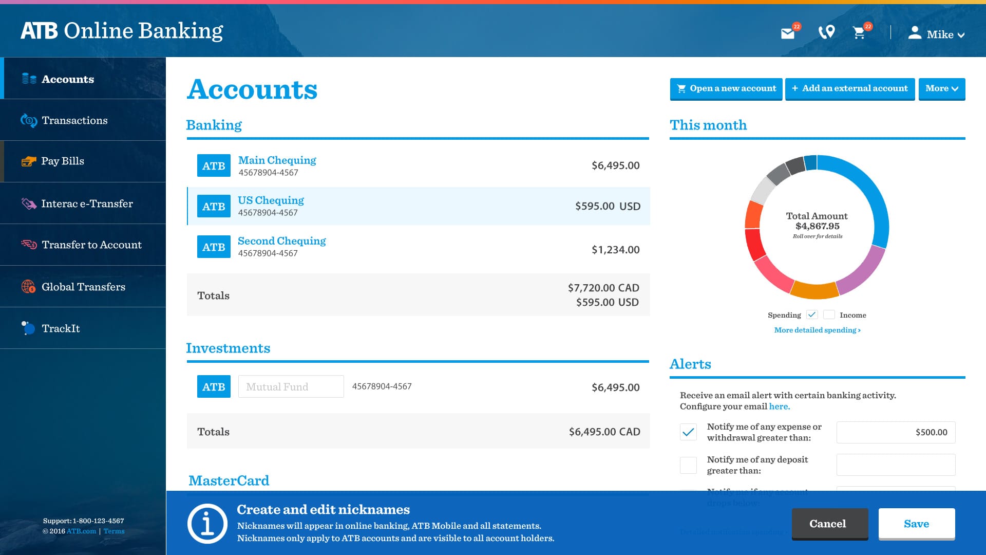 ATB Online accounts redesign